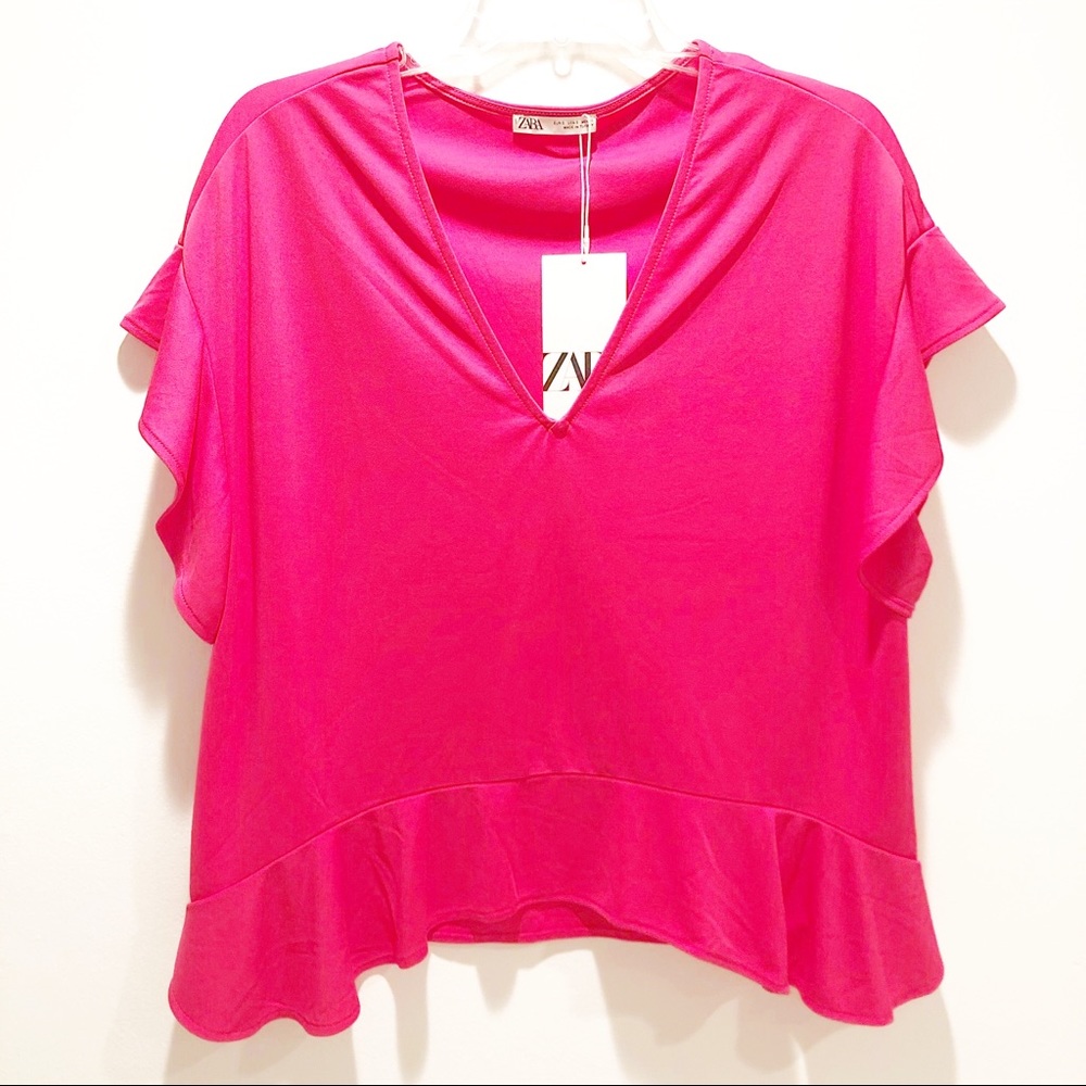 ZARA Fuchsia Ruffle Top NWT - Picture 2 of 8